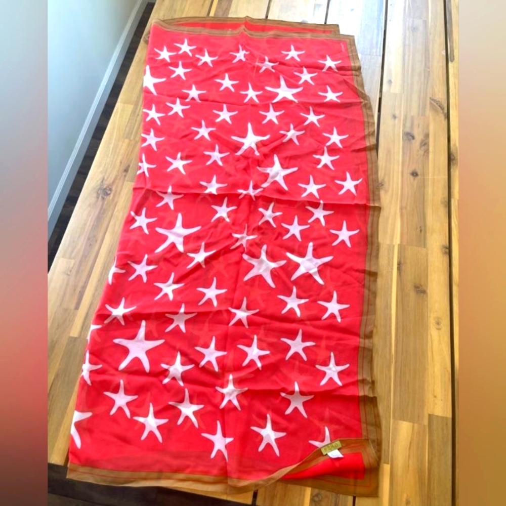Echo 100% Silk Red and White Starfish Square Scarf